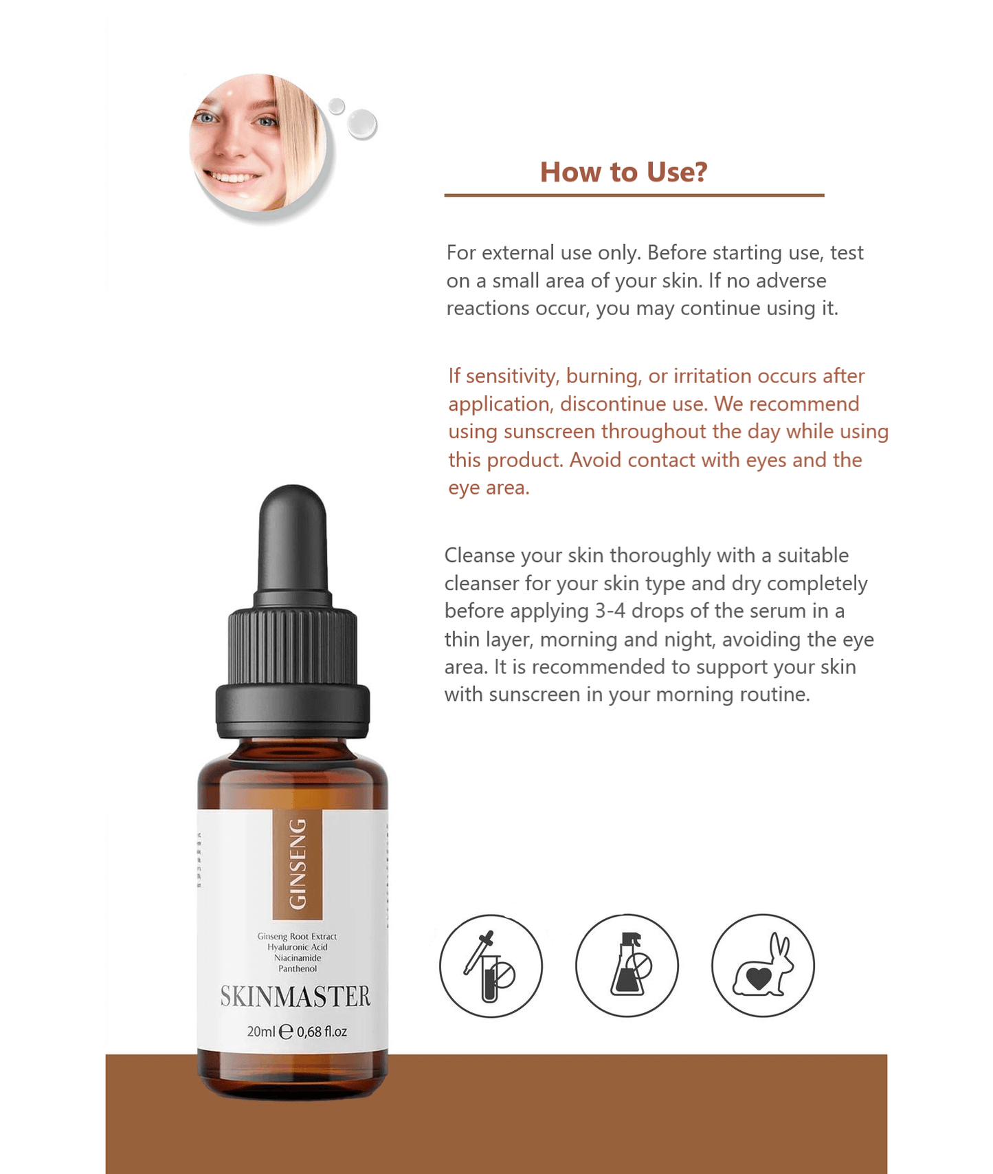 SkinMaster Ginseng Serum Helping Skin Renewal and Refreshing (Ginseng Extract 5% + Niacinamide + HA)